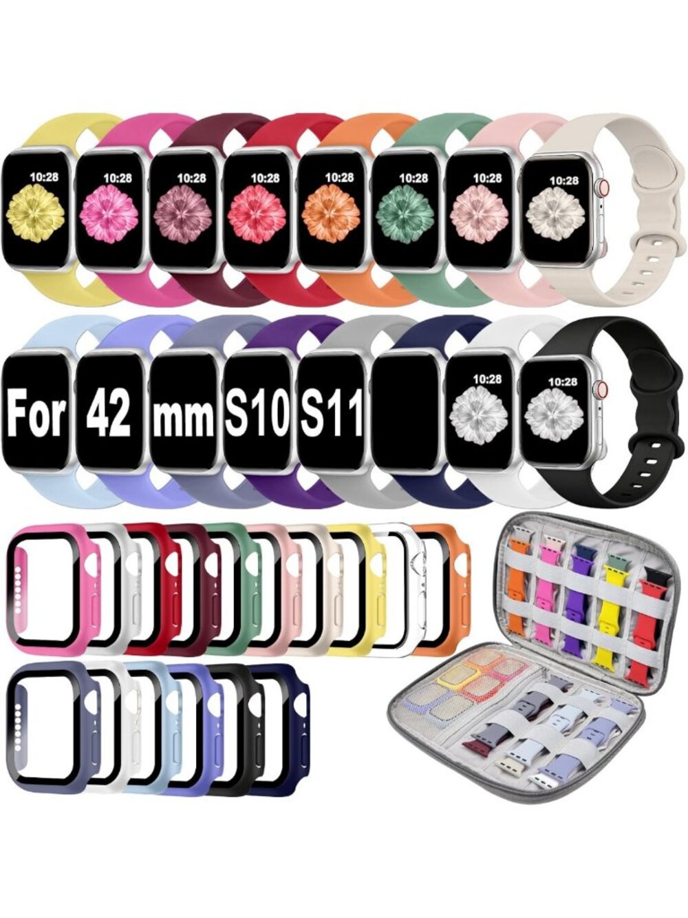 16-Pack Adjustable Watch Bands & Screen Protectors for Apple Watch 38-46mm